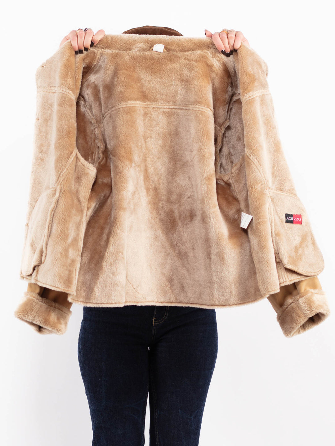 Vintage 90's Women Faux Sheepskin Jacket in Beige