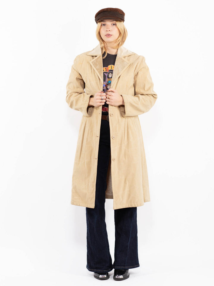 Vintage 90's Women Faux Sheepskin Coat in Beige