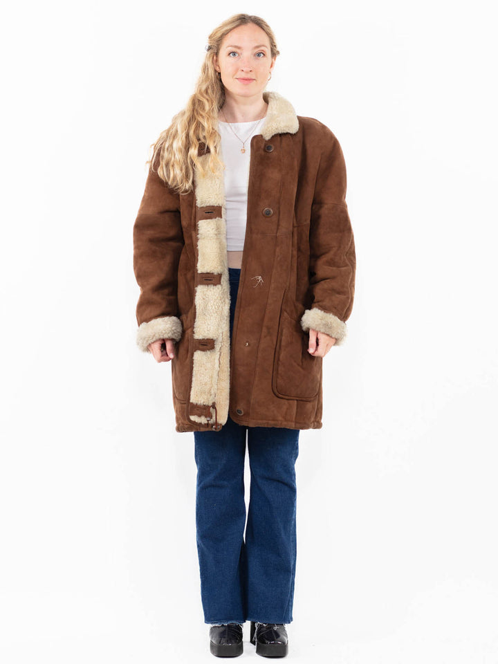 Vintage 70's Women Sheepskin Coat in Brown