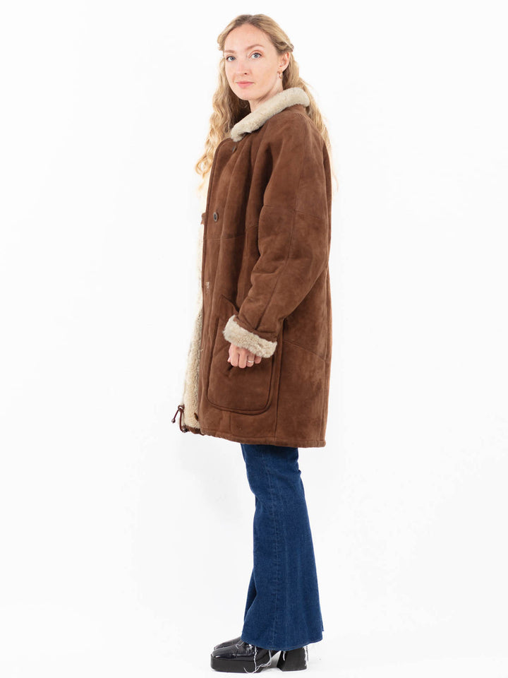Vintage 70's Women Sheepskin Coat in Brown