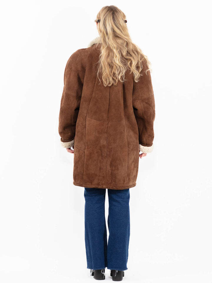 Vintage 70's Women Sheepskin Coat in Brown