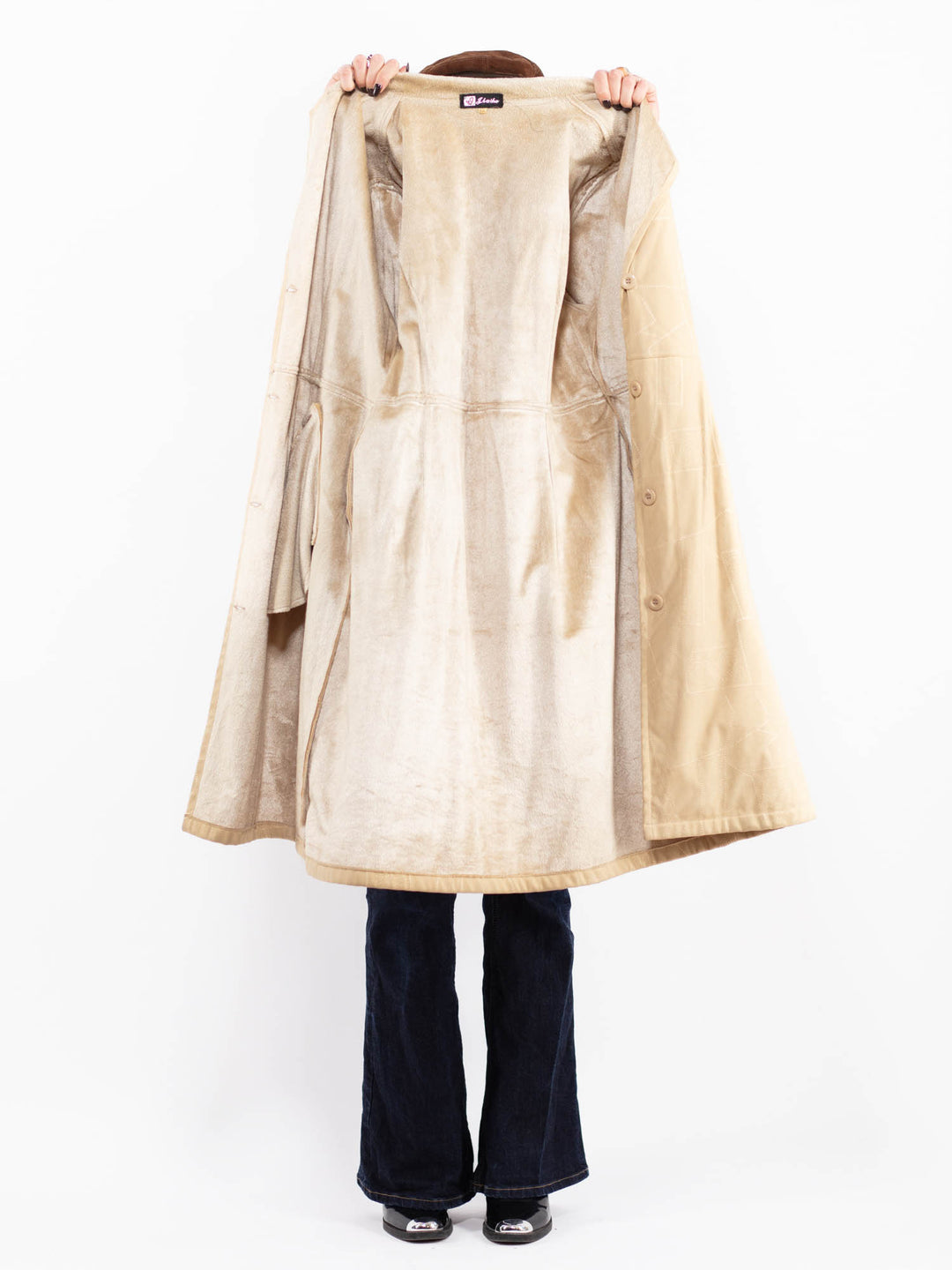 Vintage 90's Women Faux Sheepskin Coat in Beige