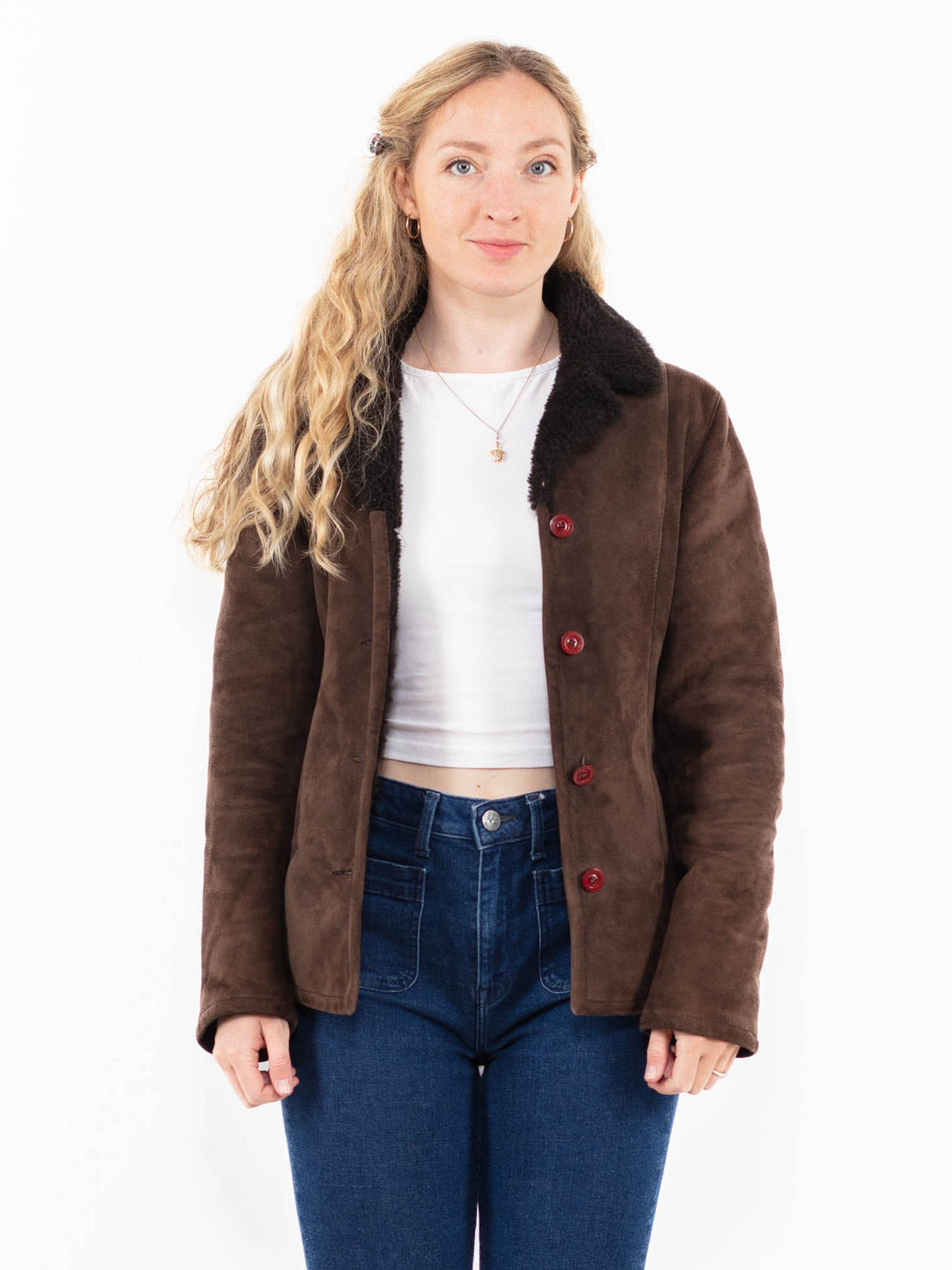 Vintage 90's Women Sheepskin Jacket in Brown