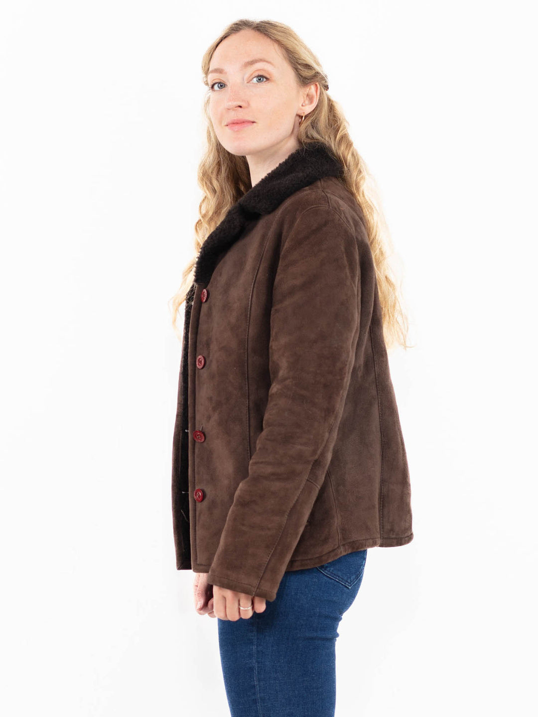 Vintage 90's Women Sheepskin Jacket in Brown