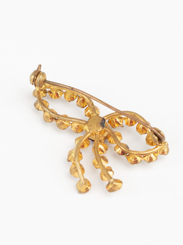 Vintage 50s Rhinestone Bow Brooch with Purple Center