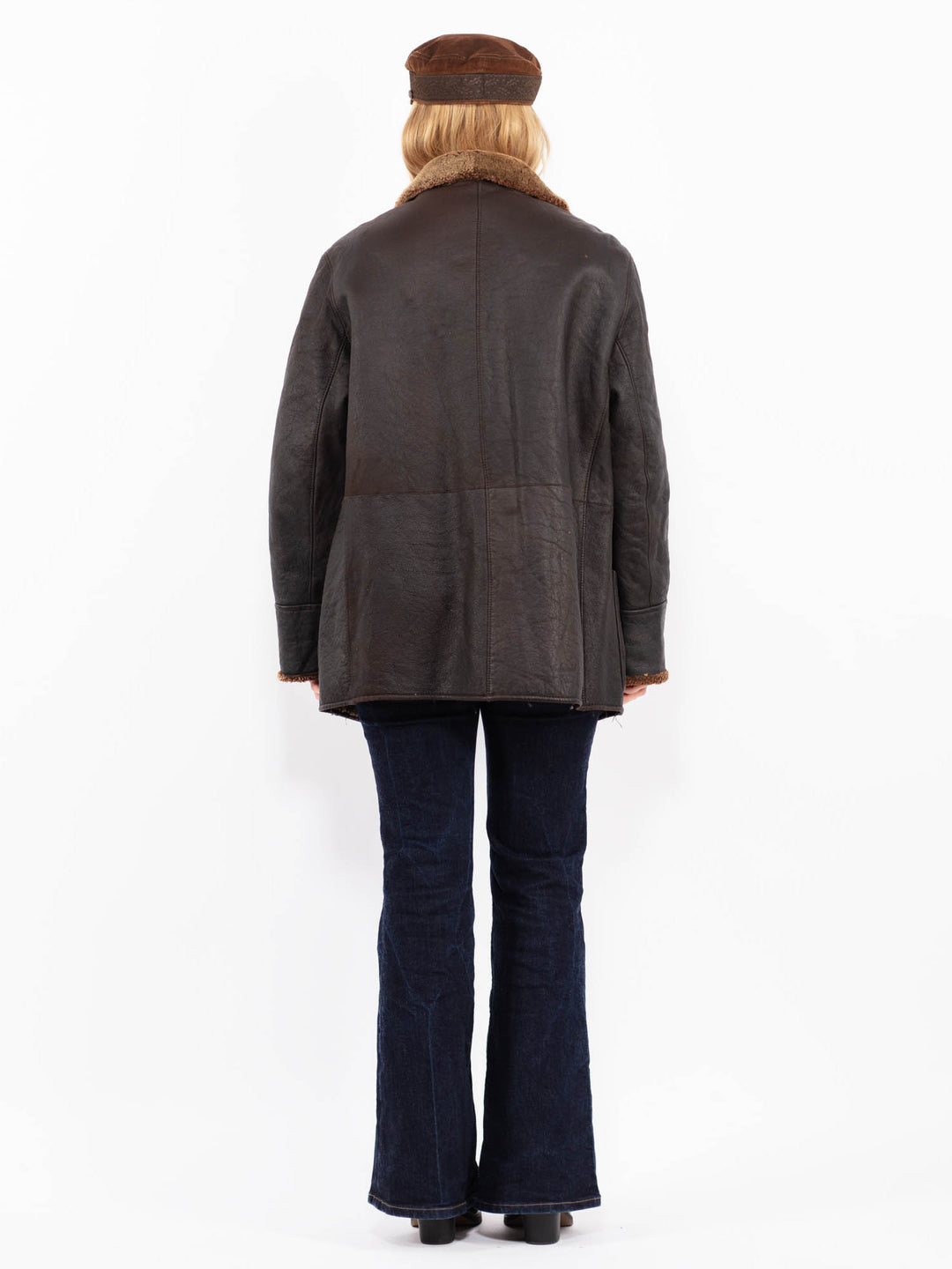 Vintage 90's Women Sheepskin Leather Coat in Brown