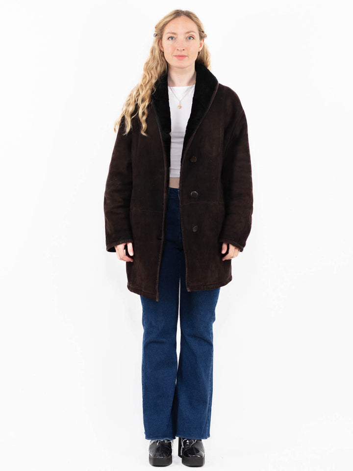 Vintage 90's Women Sheepskin Coat in Brown