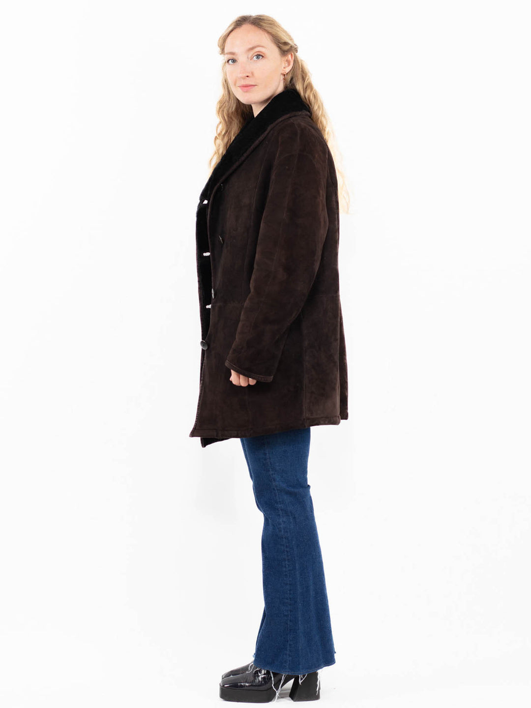Vintage 90's Women Sheepskin Coat in Brown
