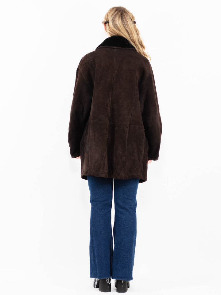 Vintage 90's Women Sheepskin Coat in Brown
