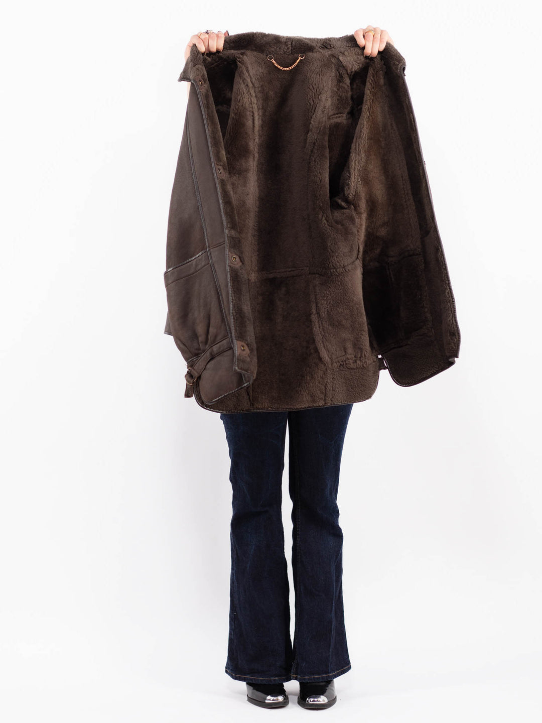 Vintage 80's Women Sheepskin Shearling Coat in Brown