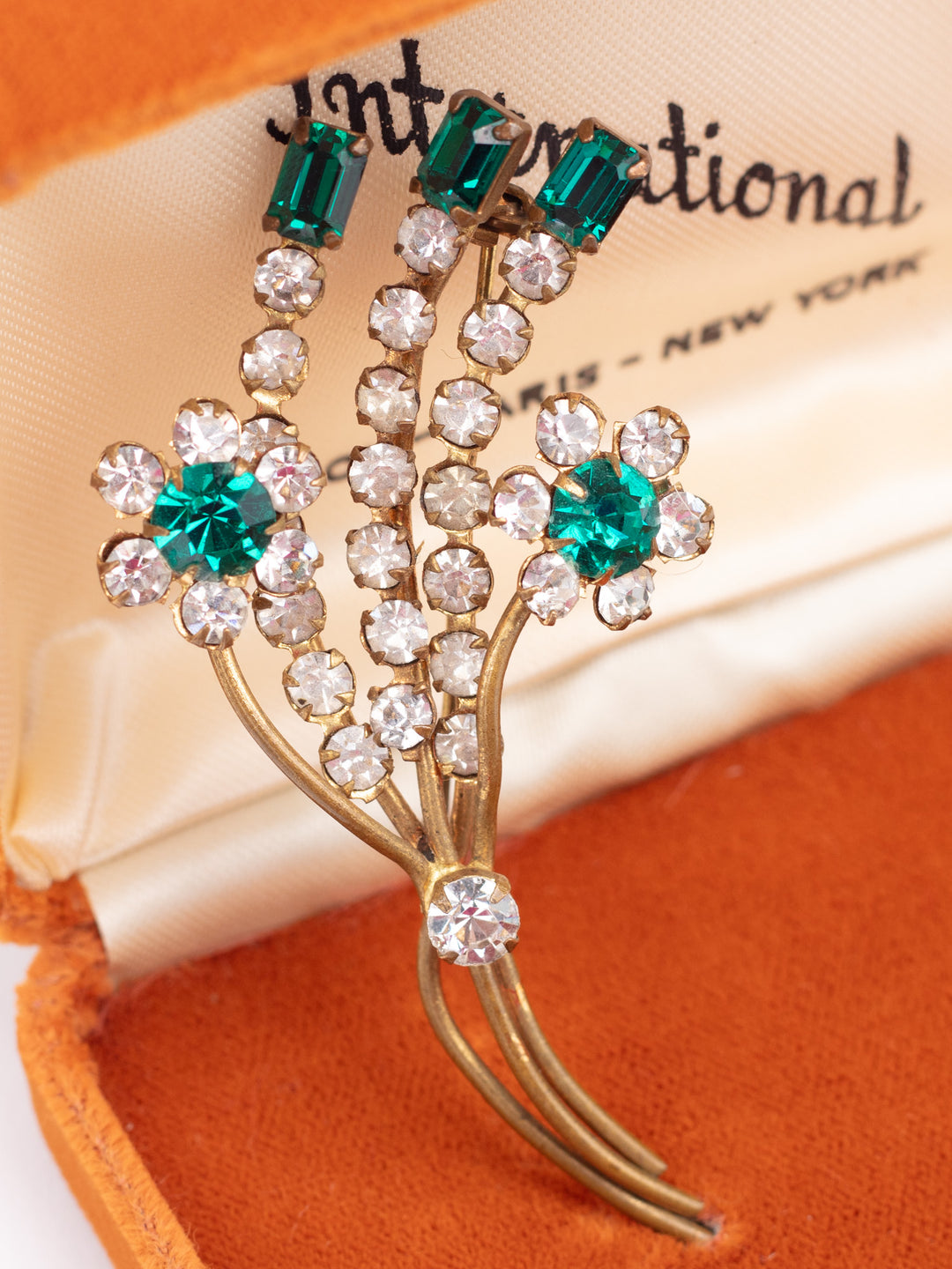 Vintage 50s Emerald Green Flower Spray Brooch