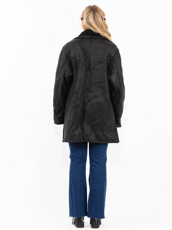 Vintage 90's Women Sheepskin Coat in Black