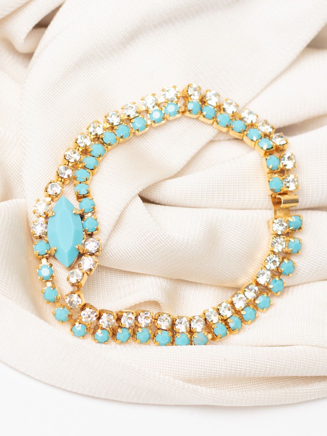 Vintage 80's Turquoise Glass Rhinestone Bracelet