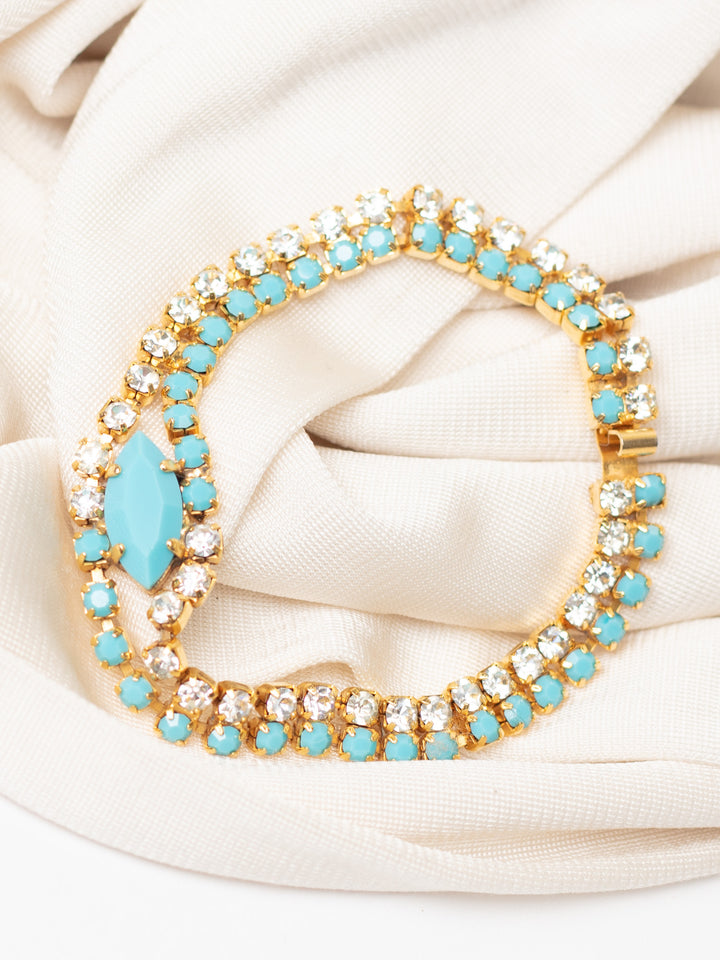 Vintage 80's Turquoise Glass Rhinestone Bracelet