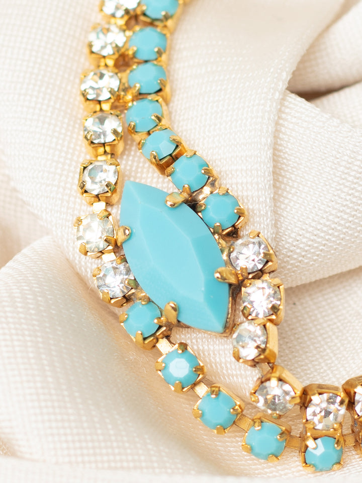 Vintage 80's Turquoise Glass Rhinestone Bracelet