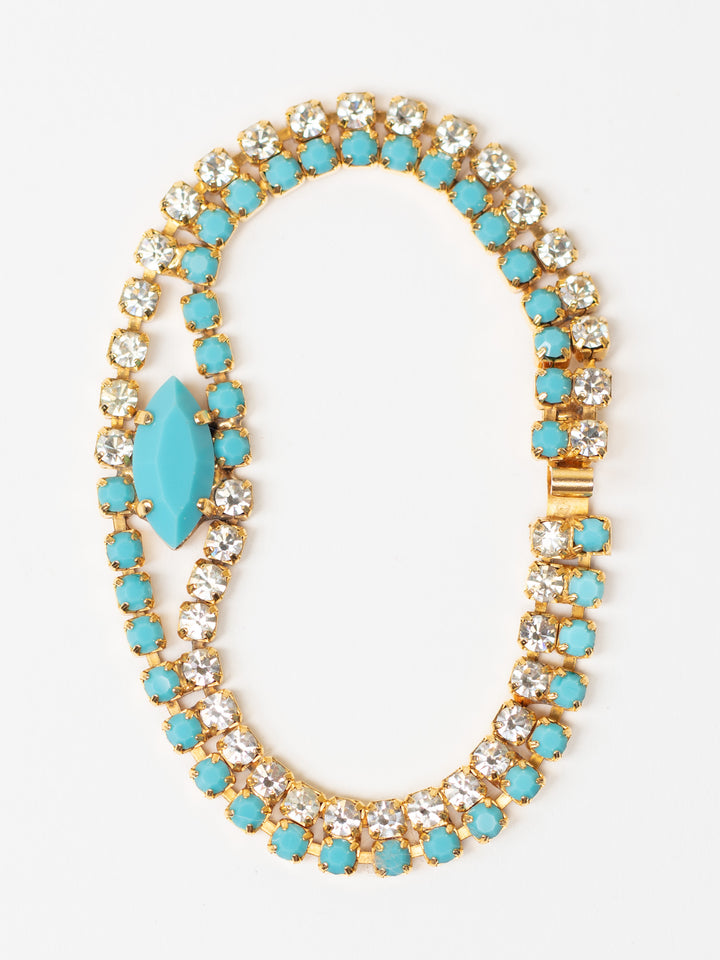 Vintage 80's Turquoise Glass Rhinestone Bracelet
