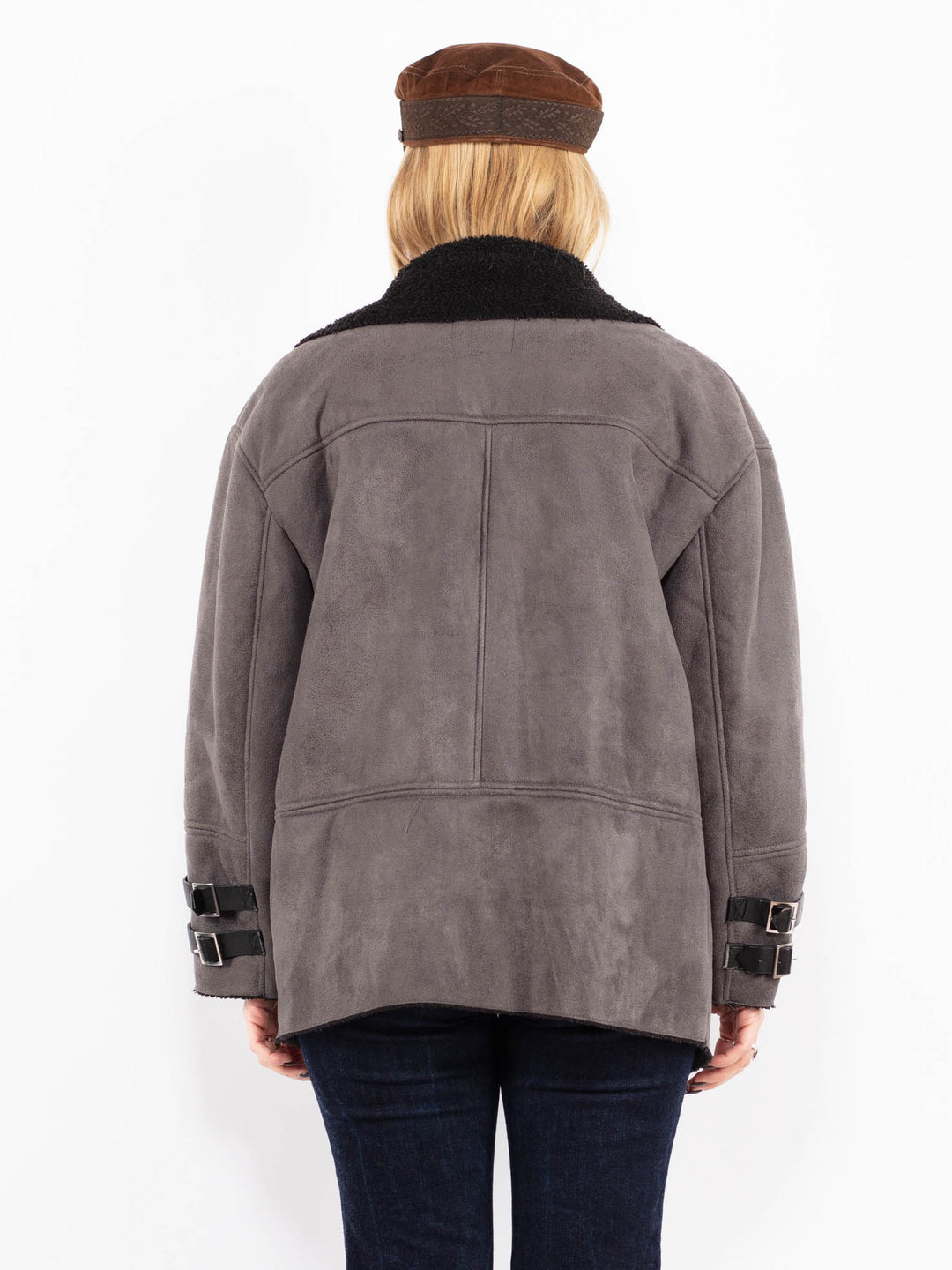 Vintage 00's Women Faux Sheepskin Coat in Gray