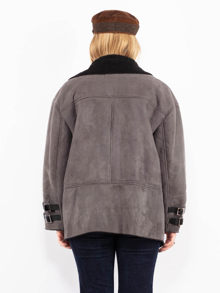 Vintage 00's Women Faux Sheepskin Coat in Gray