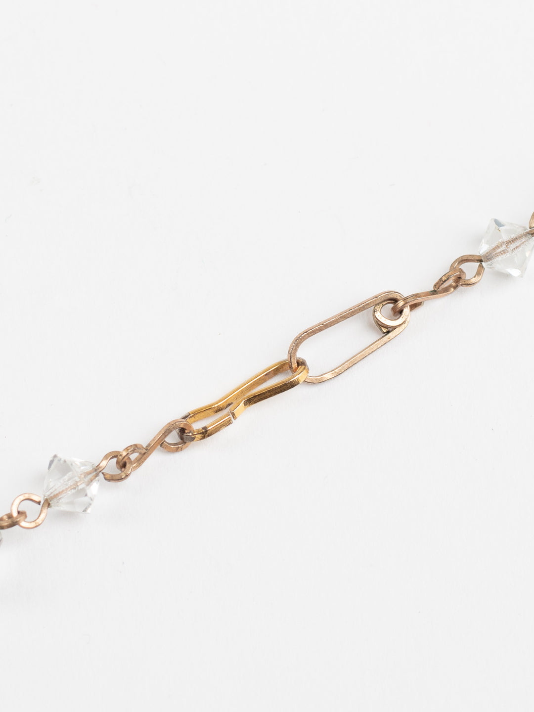 Vintage 40s Clear Crystal Bead Necklace with Faceted Glass and Brass Links