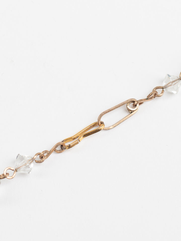 Vintage 40s Clear Crystal Bead Necklace with Faceted Glass and Brass Links