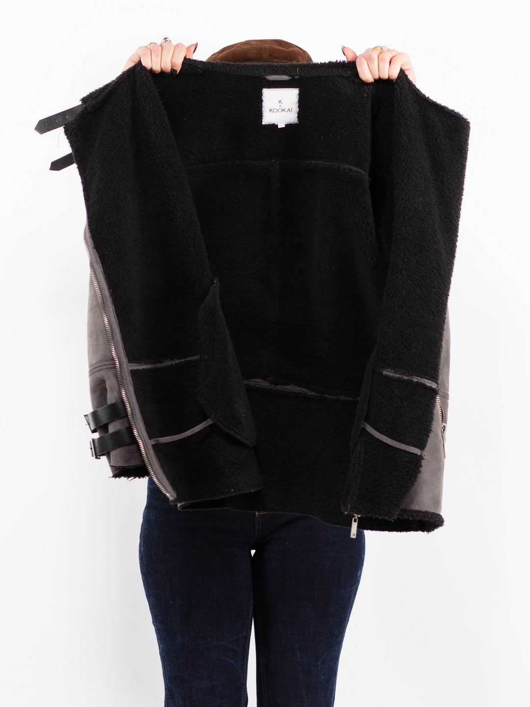 Vintage 00's Women Faux Sheepskin Coat in Gray