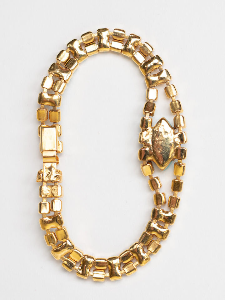 Vintage 80's Turquoise Glass Rhinestone Bracelet