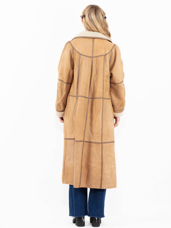 Vintage 80's Women Sheepskin Coat in Beige
