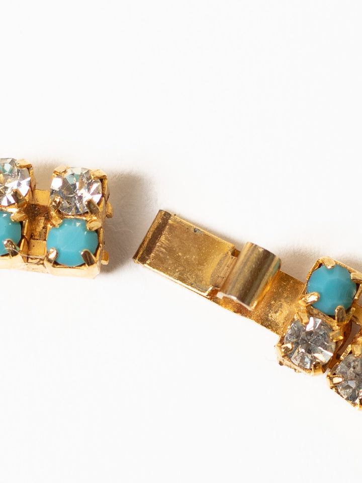 Vintage 80's Turquoise Glass Rhinestone Bracelet