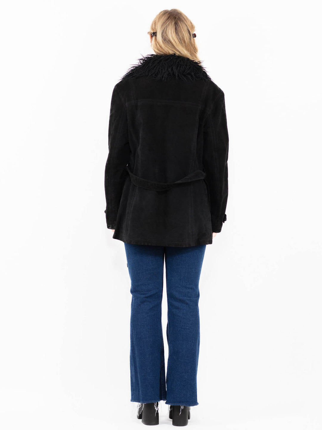 Vintage 90's Women Suede Sherpa Coat in Black