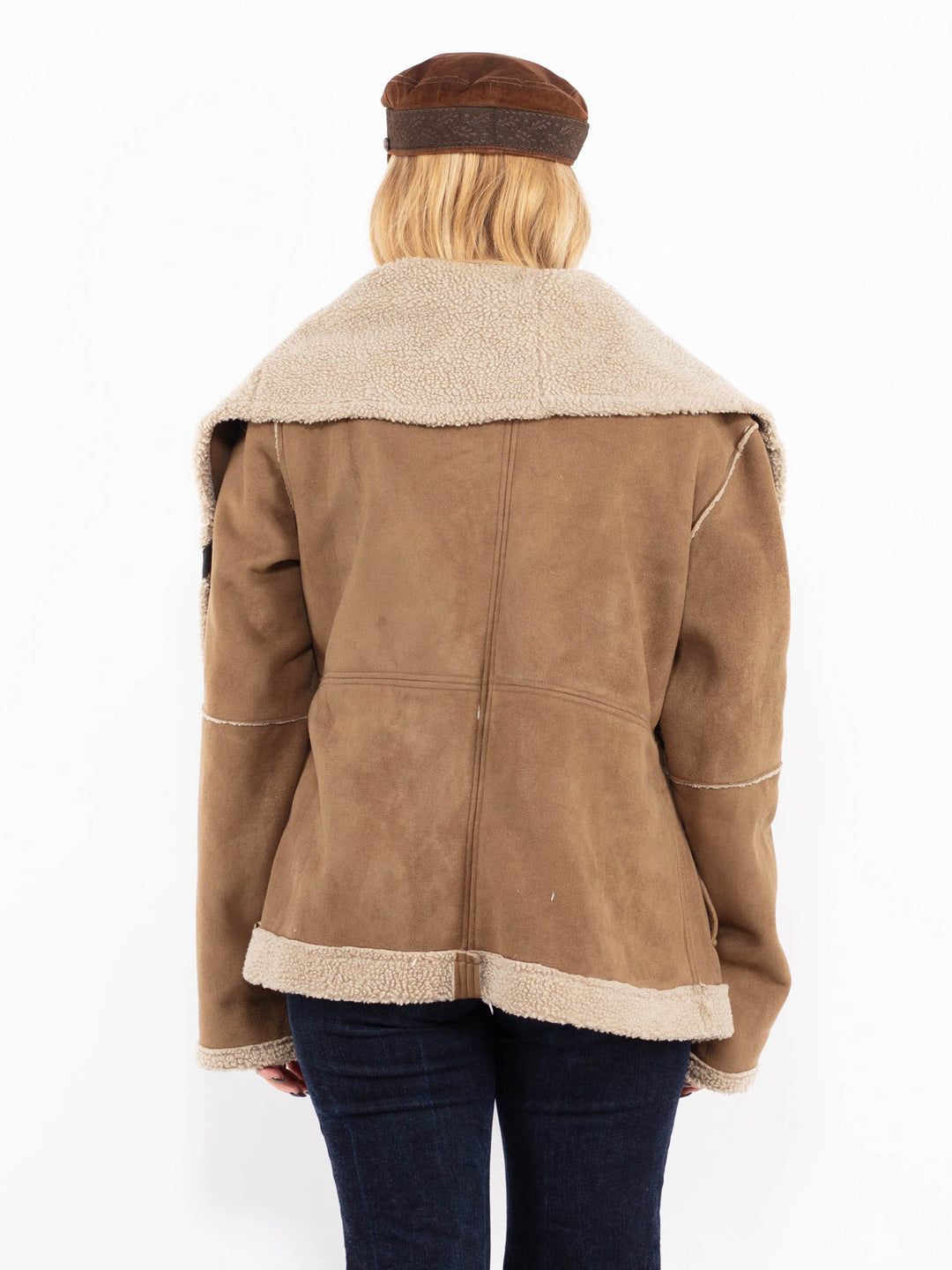 Vintage 90's Women Faux Shepskin Bomber Jacket in Beige