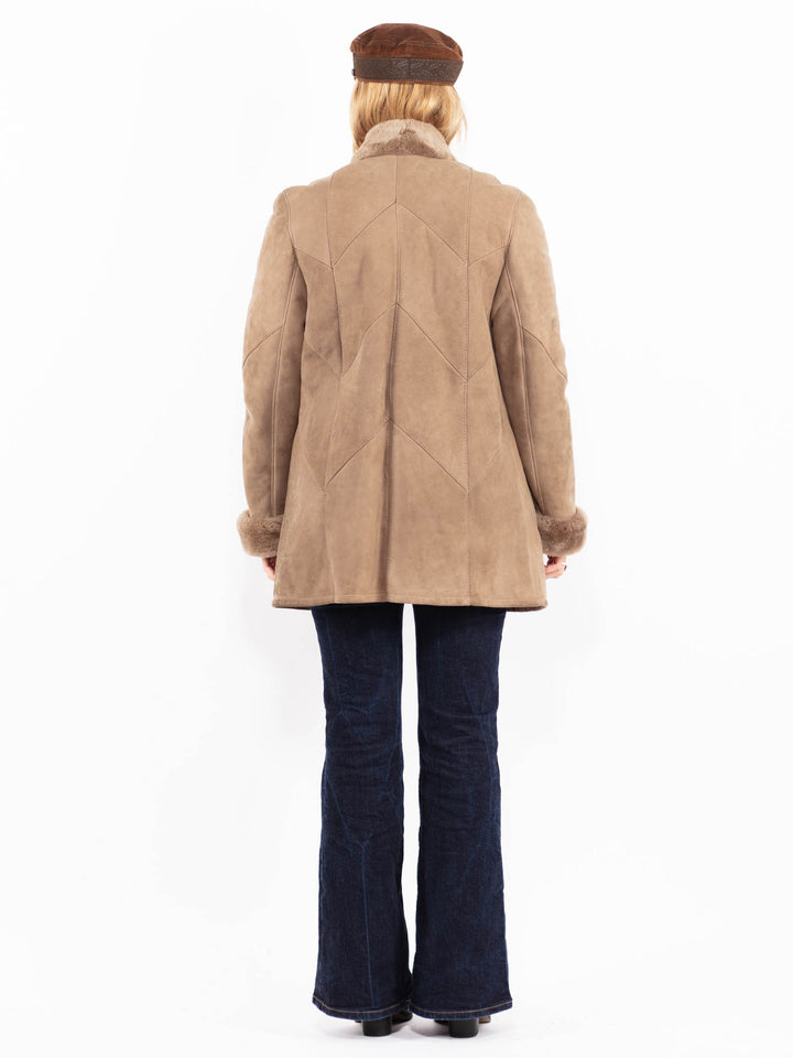Vintage 70's Women Sheepskin Coat in Beige