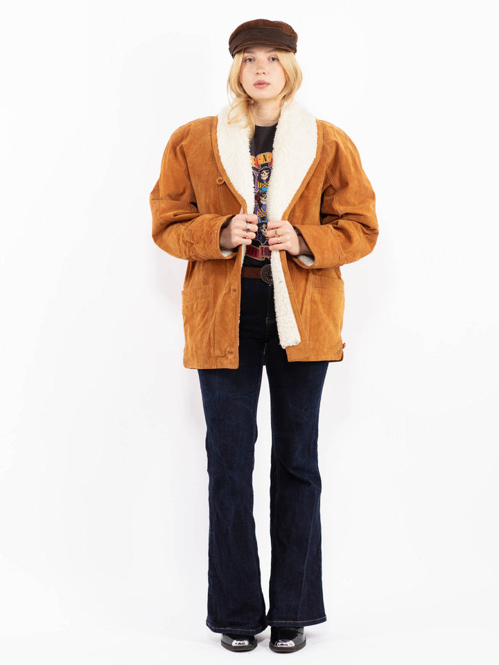 Vintage 80's Women Suede Sherpa Coat in Brown