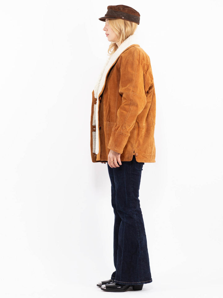 Vintage 80's Women Suede Sherpa Coat in Brown