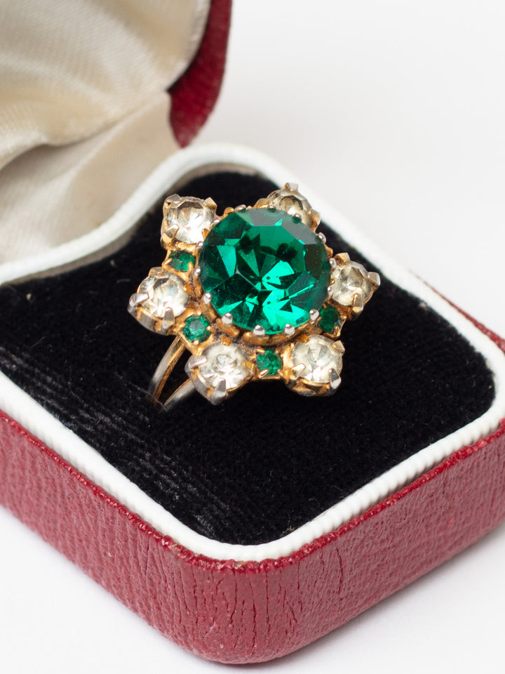 Vintage 60's Green Rhinestone Cocktail Ring