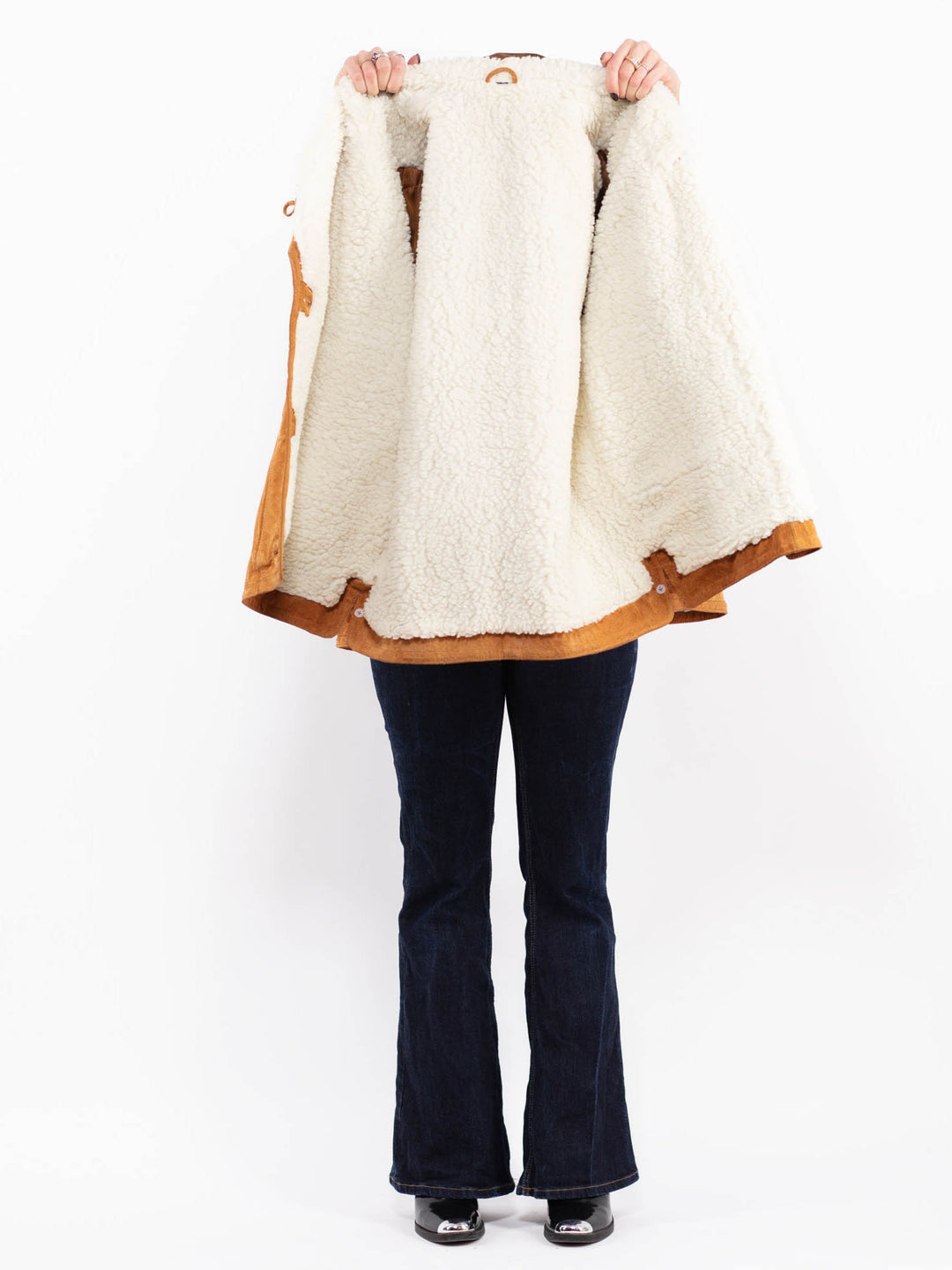 Vintage 80's Women Suede Sherpa Coat in Brown