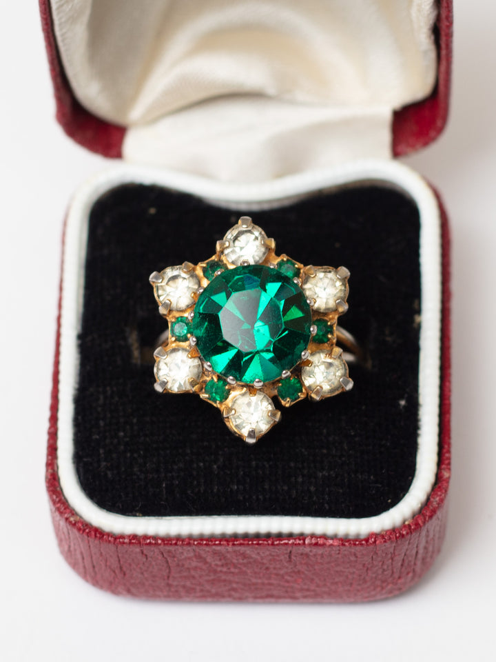 Vintage 60's Green Rhinestone Cocktail Ring