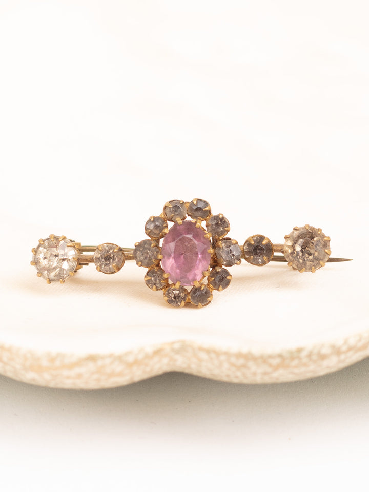 Edwardian Style Brooch with Pink and Clear Rhinestones