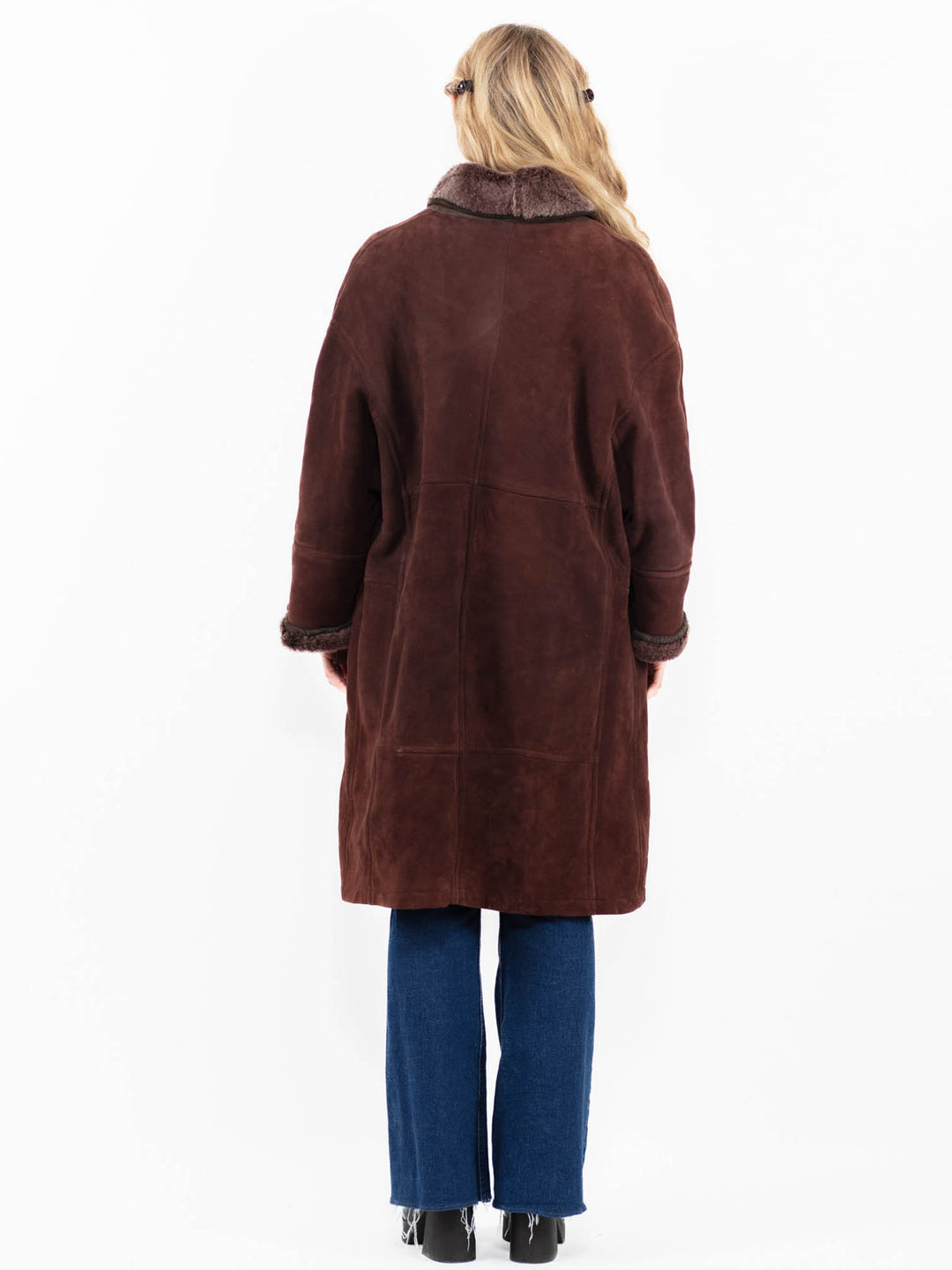Vintage 90's Women Sheepskin Coat in Burgundy Brown