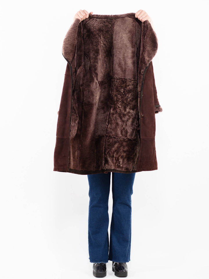 Vintage 90's Women Sheepskin Coat in Burgundy Brown