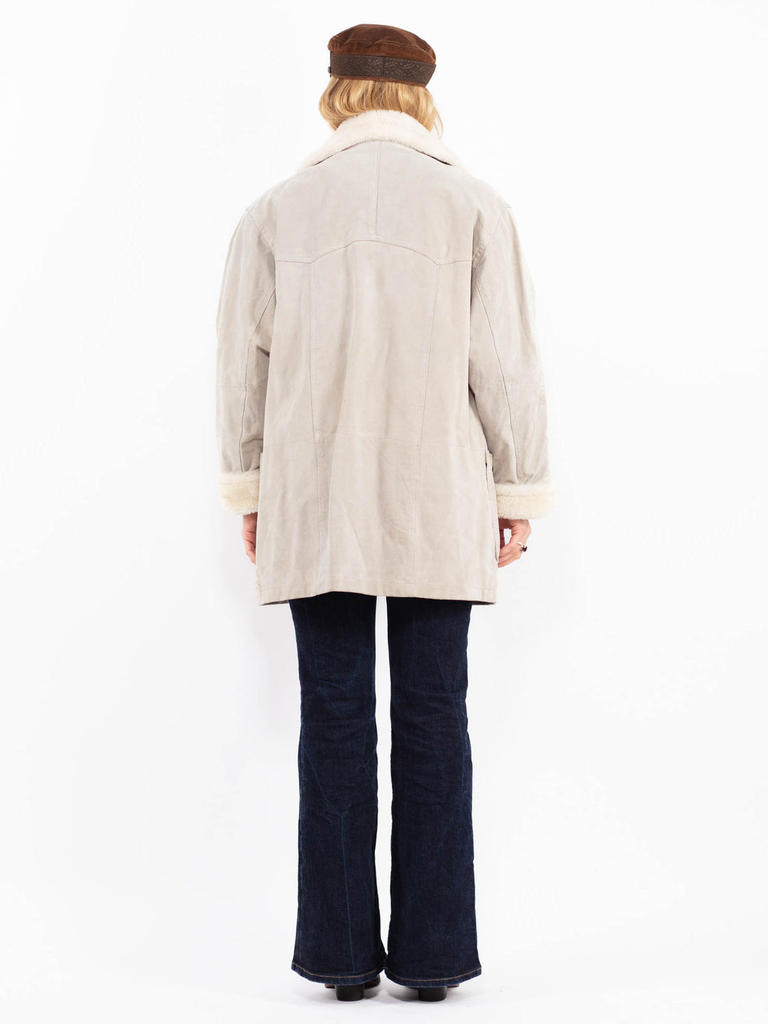 Vintage 90's Women Suede Sherpa Coat in Beige