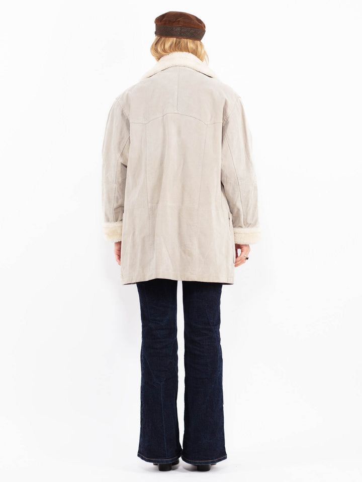 Vintage 90's Women Suede Sherpa Coat in Beige