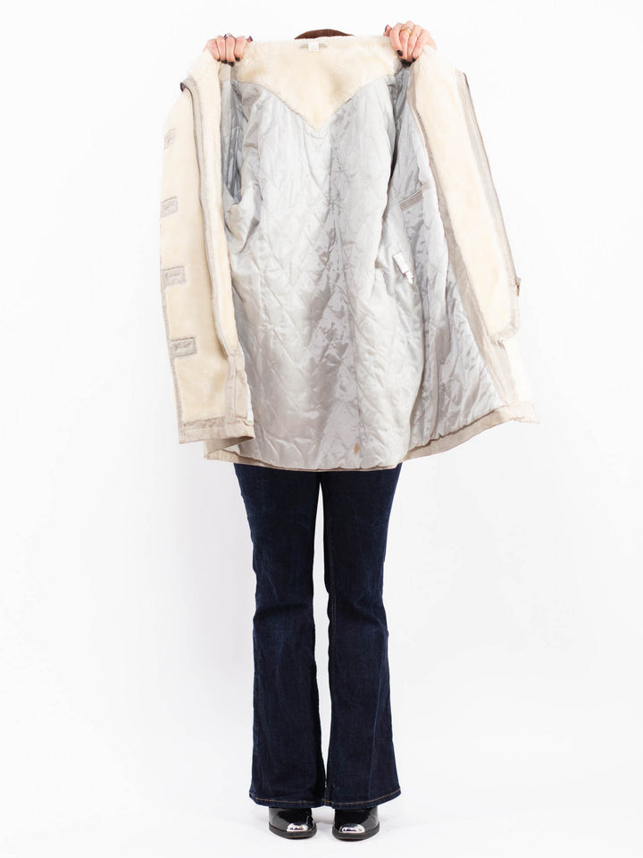 Vintage 90's Women Suede Sherpa Coat in Beige
