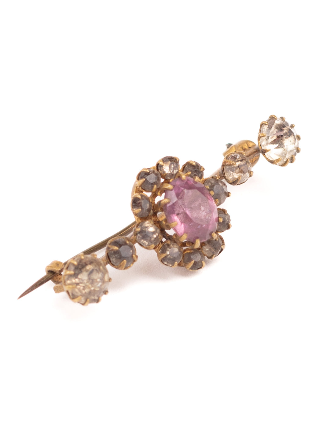 Edwardian Style Brooch with Pink and Clear Rhinestones