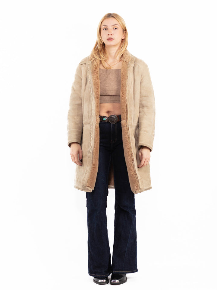 Vintage 70's Women Sheepskin Coat in Beige