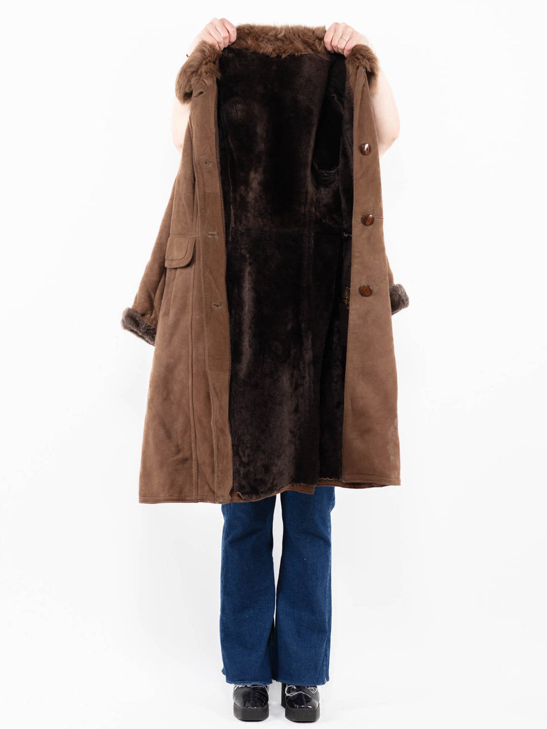 Vintage 70's Women Sheepskin Coat in Brown