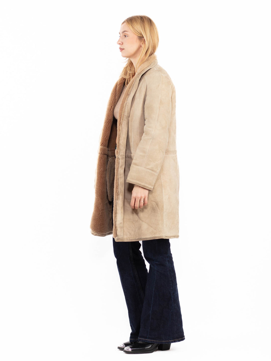 Vintage 70's Women Sheepskin Coat in Beige