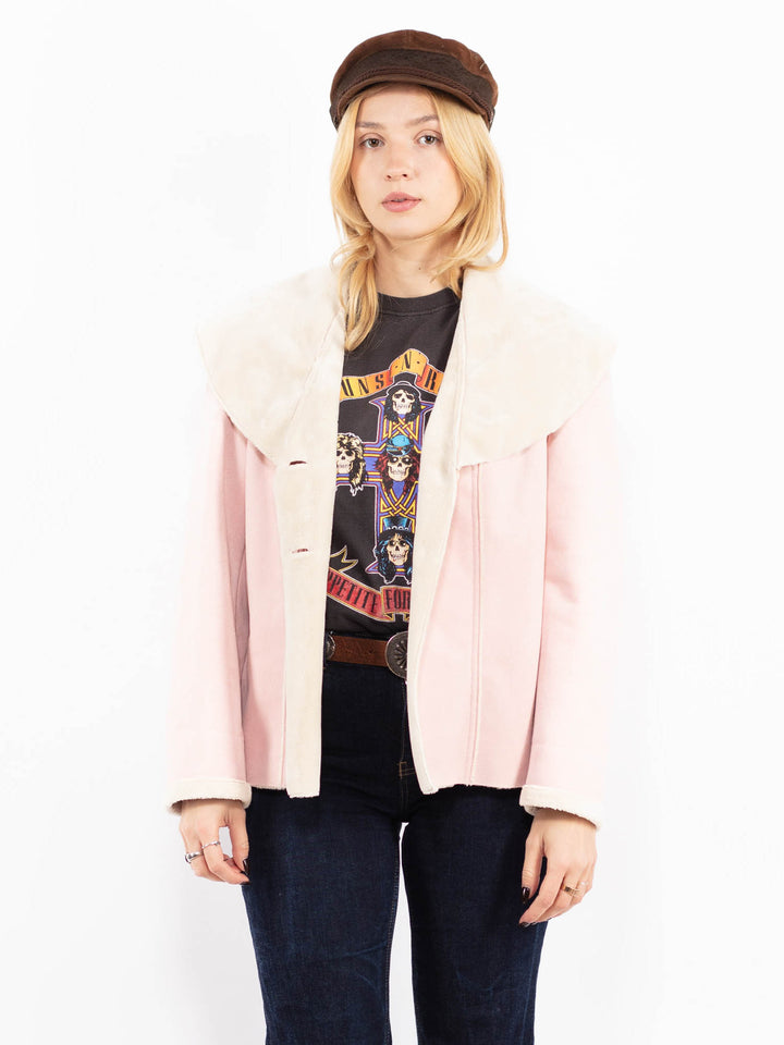 Vintage 00's Women Faux Sheepskin Jacket in Pink