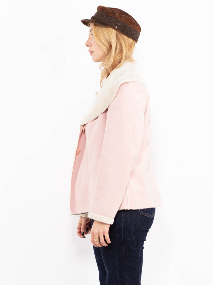 Vintage 00's Women Faux Sheepskin Jacket in Pink