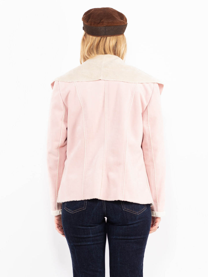 Vintage 00's Women Faux Sheepskin Jacket in Pink