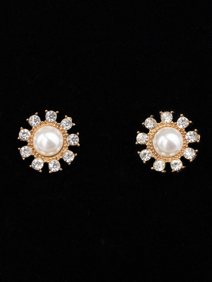Vintage 80s Flower Earrings with Faux Pearls and Rhinestones